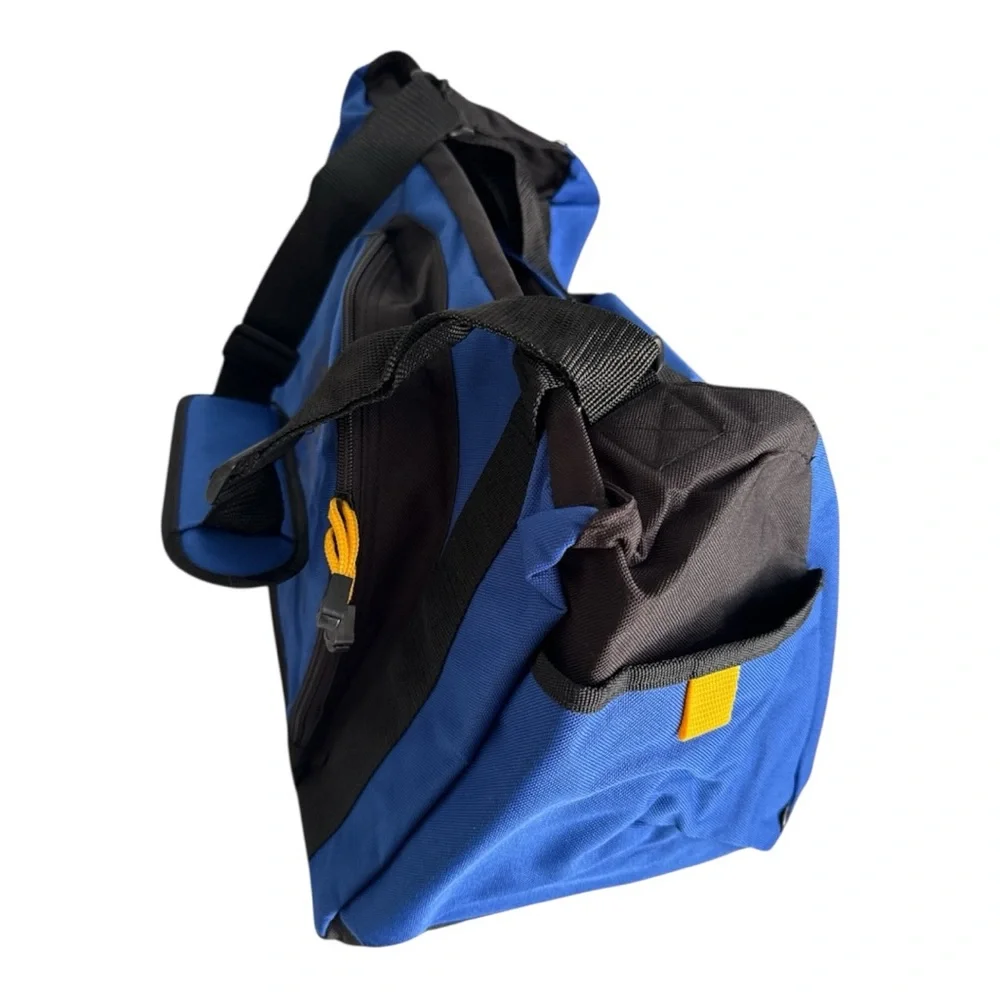 Blue and Black Duffel Bag with Yellow‎ Accents